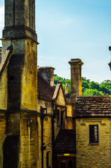 Roofs of buildings covered with sar roof tile, beautiful English architecture, old roofs