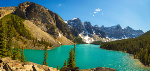 Sunny day at Moraine lake in Banff National Park, Alberta, Canada