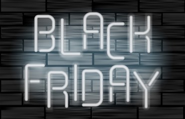 Black friday sale neon electric letters on black brick background. Vector illustration. Advertising design concept
