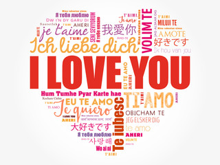 Fototapeta premium I Love You heart concept word cloud collage in different languages of the world