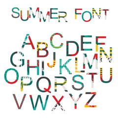 Summer font in hand drawn style, decorated in bright colors with brush graphic.