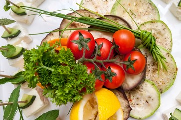 Catering food with cherry tomatoes and vegetables 