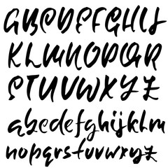 Hand drawn dry brush font. Modern brush lettering. Grunge style alphabet. Vector illustration.