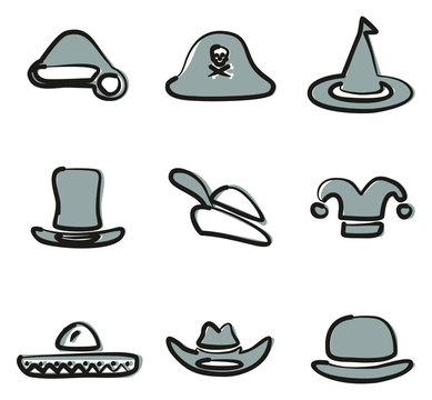 Hat Icons Set 2 Freehand 2 Color
