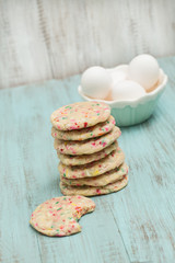Stack of Colorful Confetti Cookies and Eggs