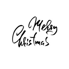 Hand drawn phrase Merry Christmas. Modern dry brush lettering design for posters, t-shirts, cards, invitations, stickers, banners, ets. Vector typography illustration.