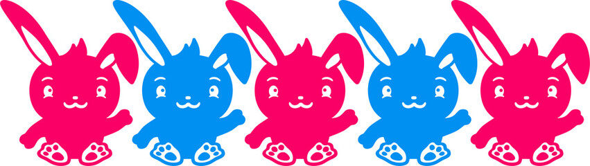 reihe 5 viele hasen muster freunde team schatten umriss sitzend winken freundlich begrüßen kaninchen hase klein süß niedlich silhuette