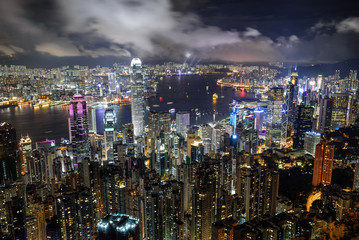 Obraz premium Panorama view of Hong Kong city skyline at night