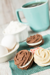Chocolate Vanilla Strawberry Cookies With Cup of Tea
