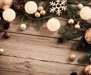 Christmas decoration on old wooden background