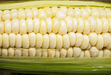white corn kernels in corn pod