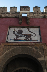 Spagna: la facciata esterna dell'Alcazar di Siviglia, il famoso palazzo reale in origine costruito...