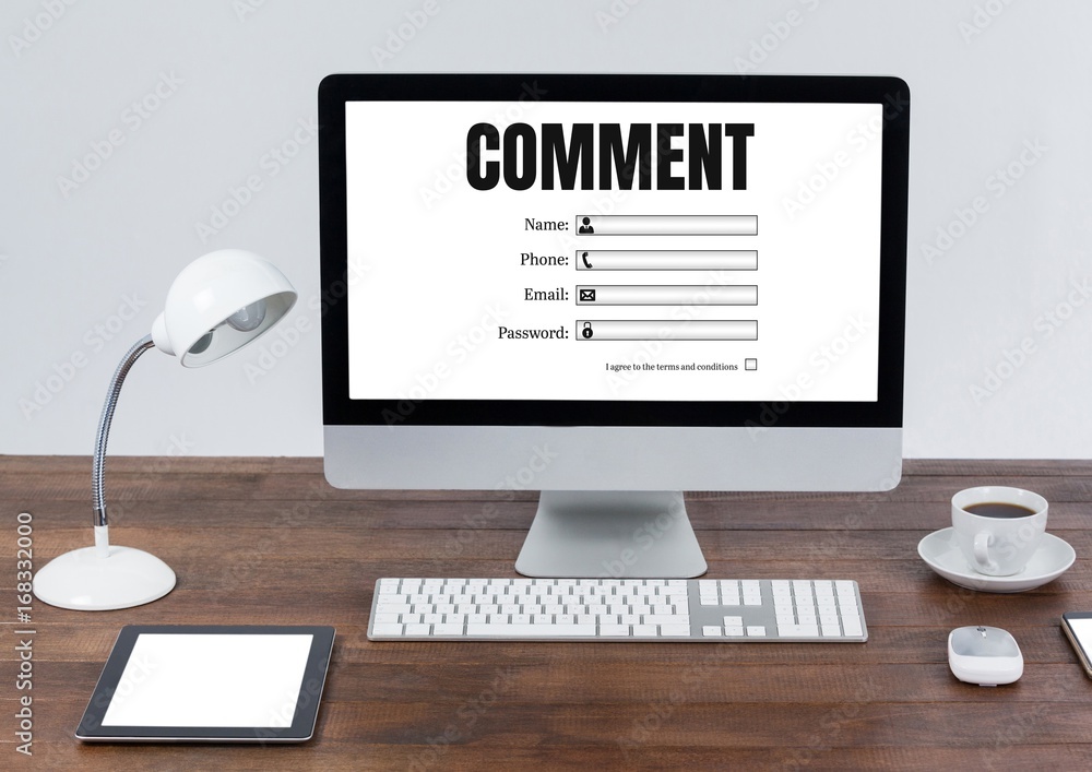 Aufkleber comment text and graphic on computer screen
