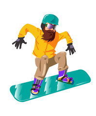 Cartoon character with snowboard. Vector illustration.