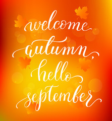 Vector lifestyle lettering hello september, welcome autumn
