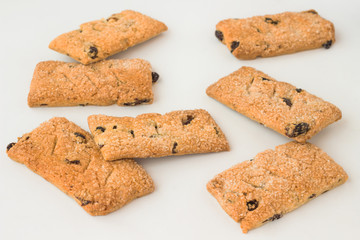 Cookies with raisins on a white background