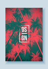 Tropical Palm Tree Retro Mosaic Summer Holiday Poster - Vector Illustration.