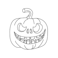 Halloween pumpkin with scary face on white. Contour. Illustration. 
