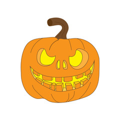 Halloween pumpkin with scary face on white. Contour. Illustration. 