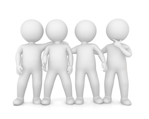 team colleagues stick man 3d mates  side by side arm in arm friends teamwork pals buddies guys white