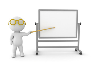  3D Character pointing on a whiteboard - obrazy, fototapety, plakaty
