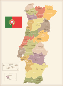 Portugal - Map of Districts Stock Vector - Illustration of lisboa