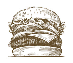 vector hand drawn hamburger - obrazy, fototapety, plakaty