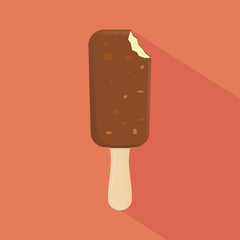 Ice cream with nuts on a stick with long shadow. Vector illustration.