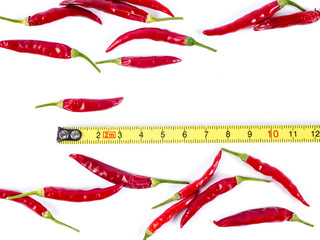 Extra small chili peppers with roulette over white background