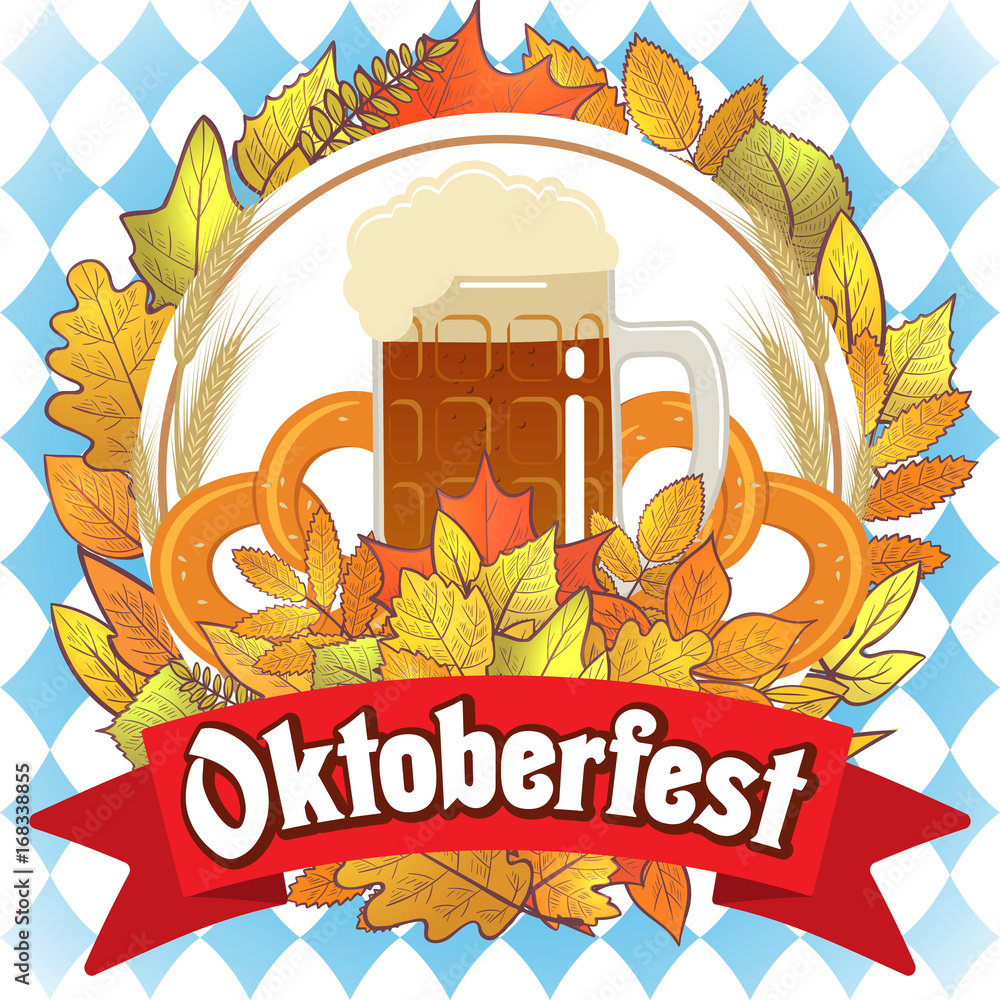 Wall mural Oktoberfest illustration for the German autumn beer festival. Vector