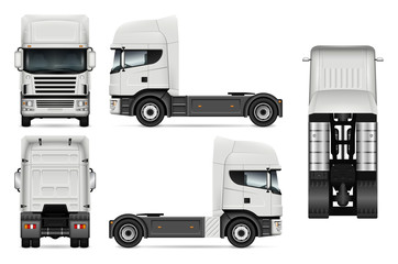 White truck vector template for car branding and advertising. Lorry set on white background. All layers and groups well organized for easy editing and recolor. View from side, front, back, top. © Yuri Schmidt