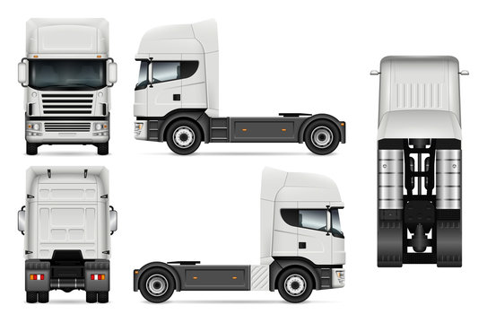 White truck vector template for car branding and advertising. Lorry set on white background. All layers and groups well organized for easy editing and recolor. View from side, front, back, top.