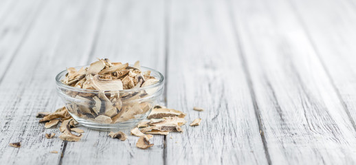 Fototapeta na wymiar Portion of Dried white Mushrooms