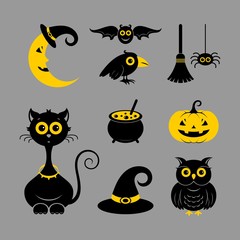 Halloween icons or logos in modern line style. Vector illustration on a gray background.