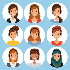 call center people team work. customer service character. illustration vector of avatar woman.
