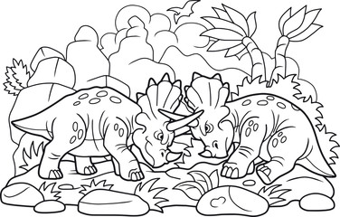 cartoon funny dinosaurs fight each other
