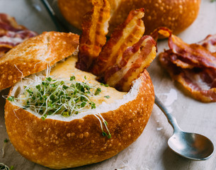 soup in bread bowl