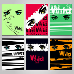 set of posters with eyes girl vector