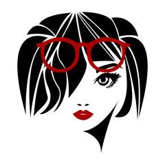 Vector illustration of a girl with beautiful hair. Icon, logo, women's hairstyles