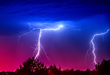 Powerful Lightning Strikes ,colorful thunder sky