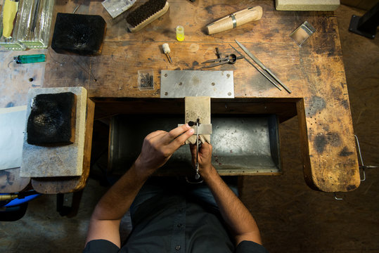 Jeweler working on his workshop
