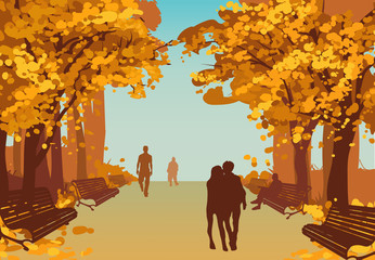 Colorful Autumn City Park Background