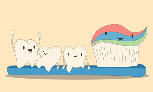 Cute teeth are friends with a toothbrush