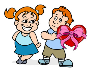 Boy Presenting Heart Gift to His Girlfriend