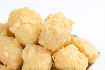 Deep fried crispy crisp tofu breaded with corn flake crumbs flour