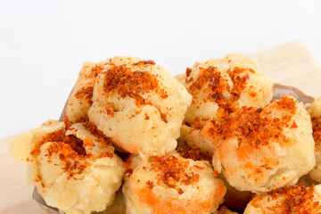 Deep fried crispy crisp tofu breaded with corn flake crumbs flour