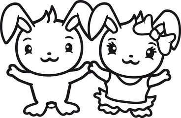 paar liebe verliebt pärchen team 2 mädchen girl frau weiblich schleife rock kleid schön hübsch stehend freundlich kaninchen hase klein süß niedlich glücklich