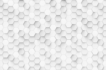 3d rendering. white geometric hexagons arrang on the wall