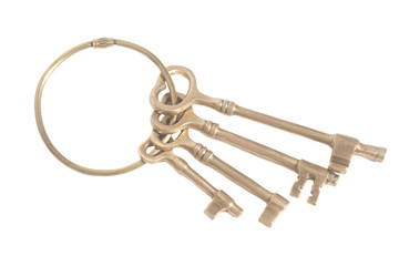 Antique golden keys on a keyring