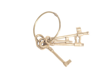Antique golden keys on a keyring